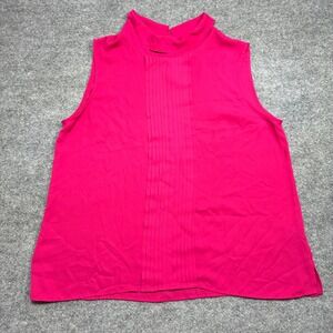 Karl Lagerfeld Paris Sleeveless Mock Neck Pleated Blouse Women Hot Pink